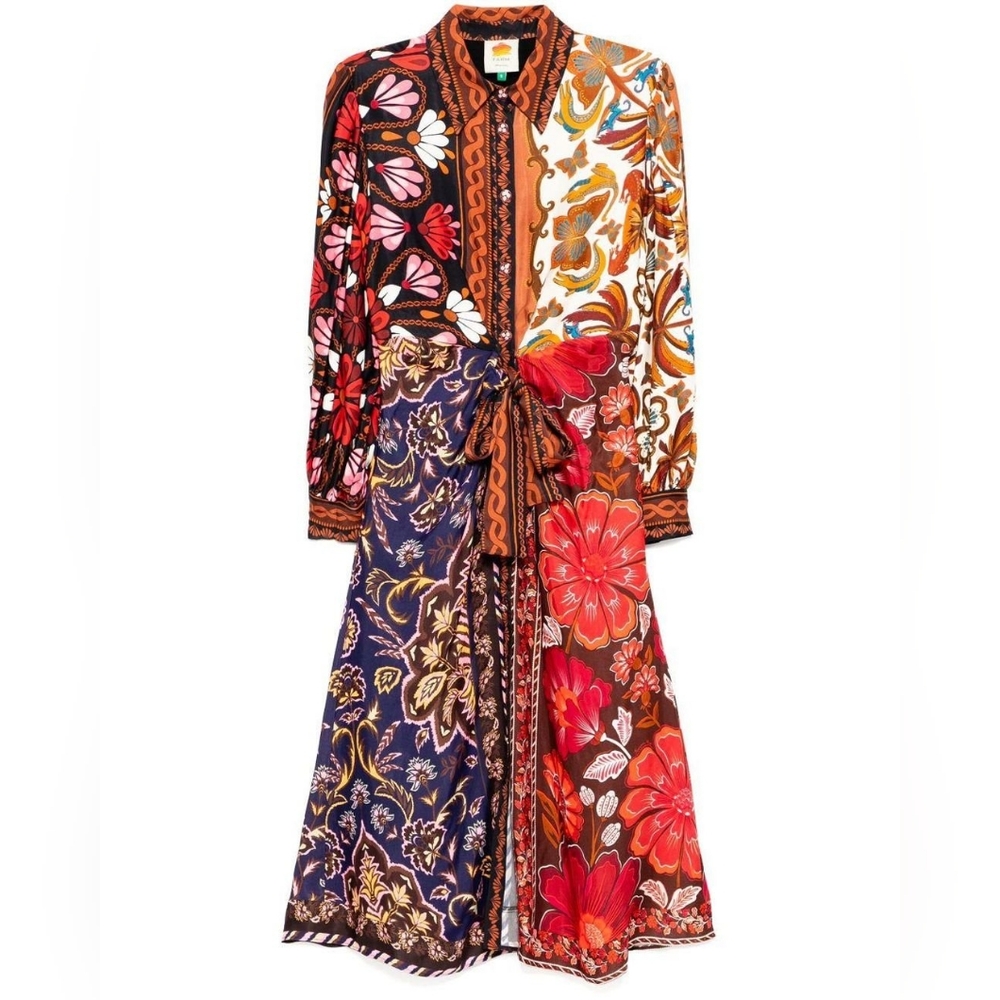 FARM Rio Multicolor Floral Patchwork Long Sleeve Maxi Dress - Picture 1 of 6